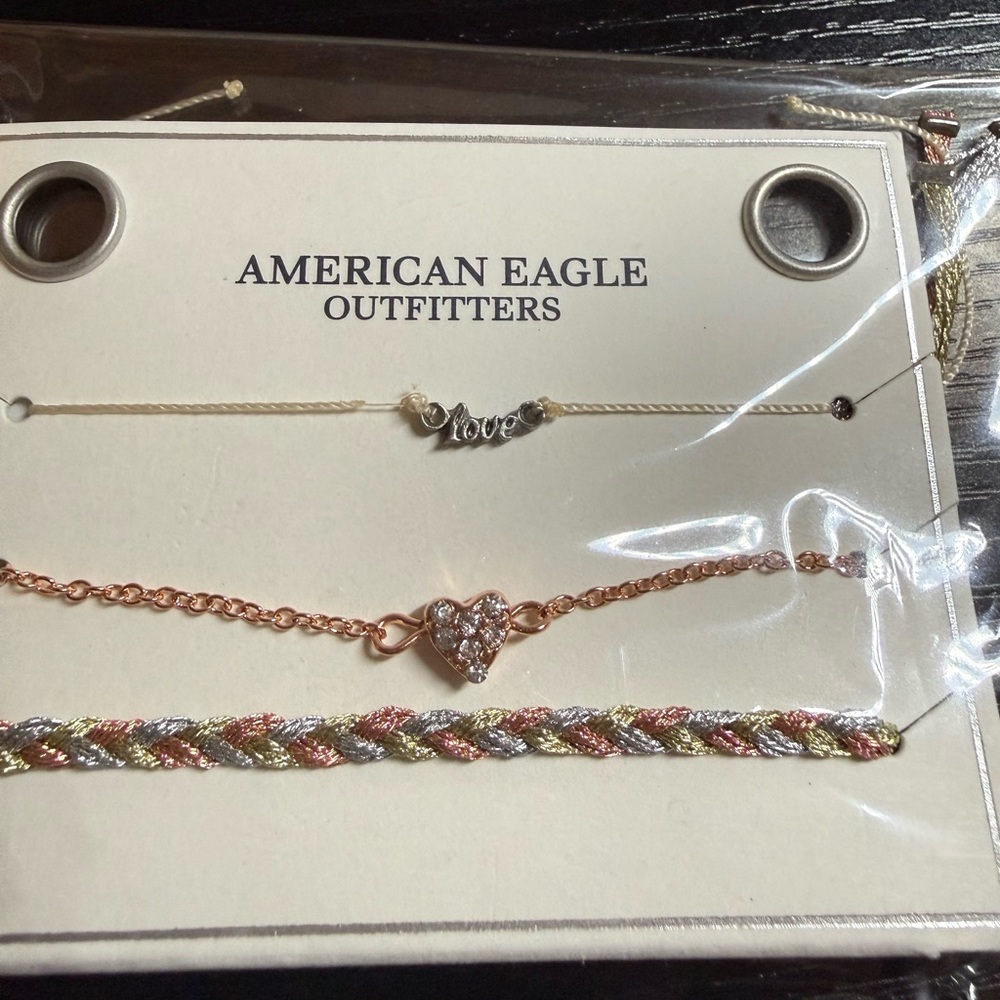 American Eagle Outfitters Heart and Love Bracelet Set of 3